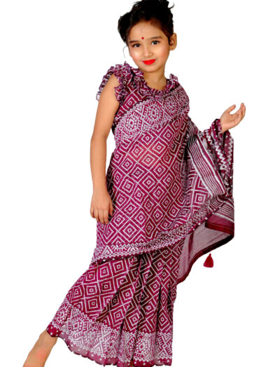 Readymade Kids Saree with Elastic Waist – Quick Draping for Kids