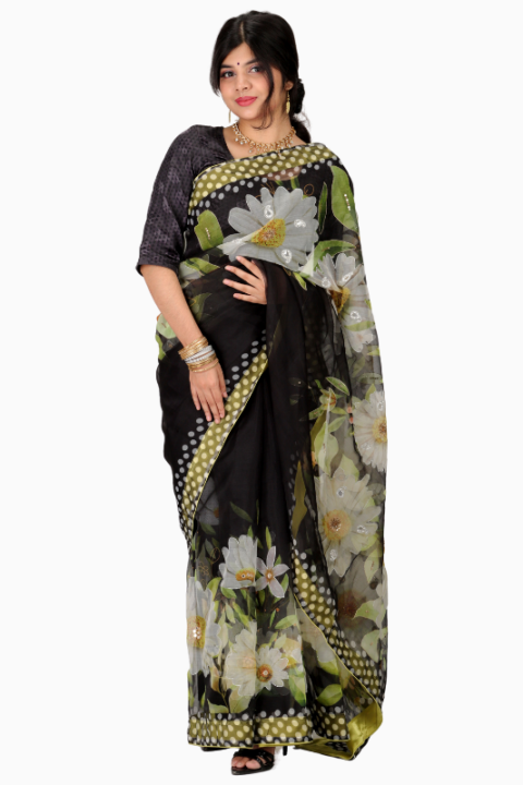 Black Organza Karchupi Saree