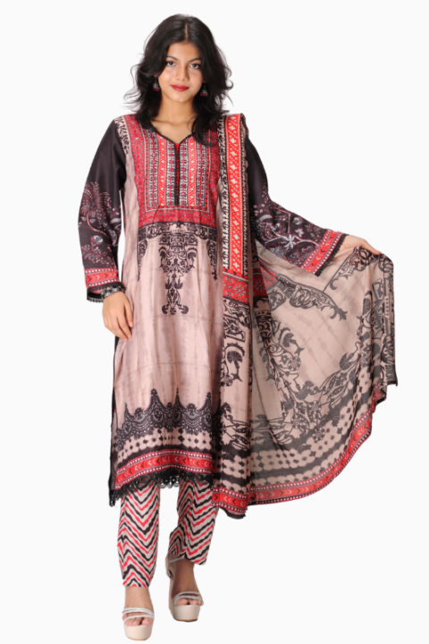 light ash shalwar kamiz with mirror work