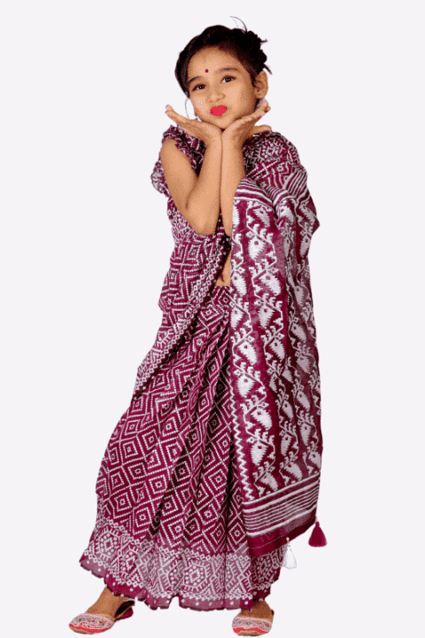 Ash Maroon Jamdani Cotton Baby Ready Saree