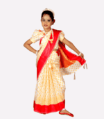 Red and Off White Double Layer Katan Baby Ready Saree