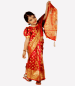 Red Soft Lota Katan Baby Ready Saree – Pre-Stitched Kids Saree for Girls
