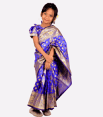 Blue Soft Lota Katan Baby Ready Saree – Pre-Stitched Kids Saree for Girls