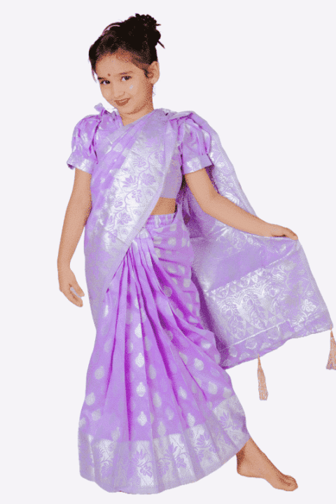 light purple katan kids ready saree