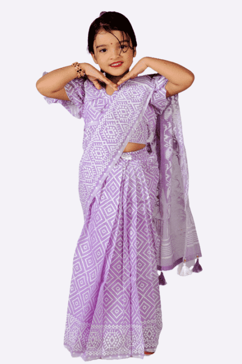 Elegant Purple Jamdani Cotton Baby Ready Saree