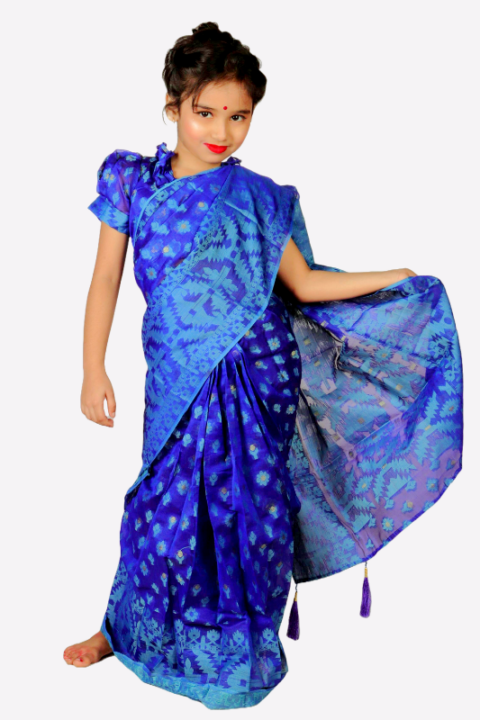 Blue Nakful Jamdani Baby Ready Saree