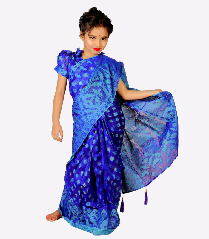 Blue Nakful Jamdani Baby Ready Saree Blue Nakful Jamdani Baby Ready Saree