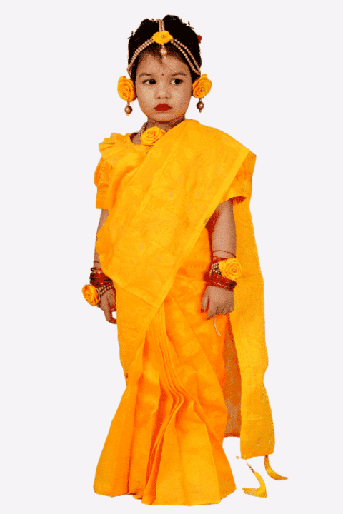 Sunny Yellow Nakful Jamdani Baby Ready Saree