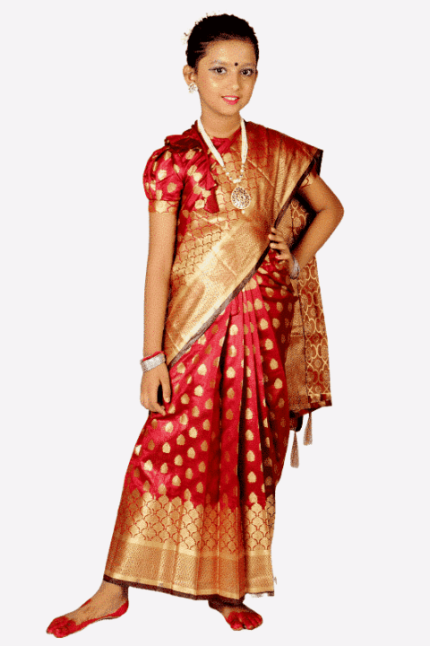 Red Bota Katan Ready Saree for Girls