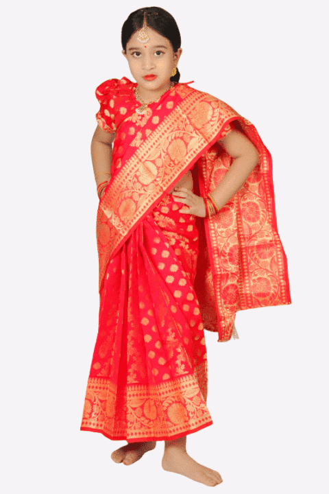 Red Soft Lota Katan Baby Ready Saree