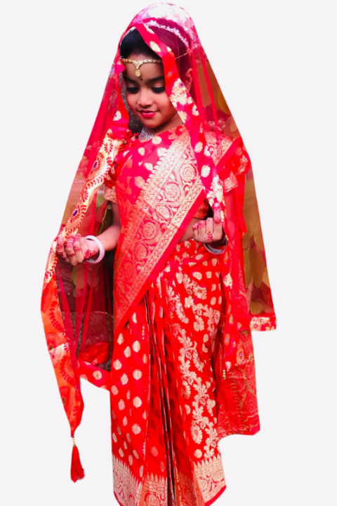 Red Soft Lota Katan Baby Ready Saree