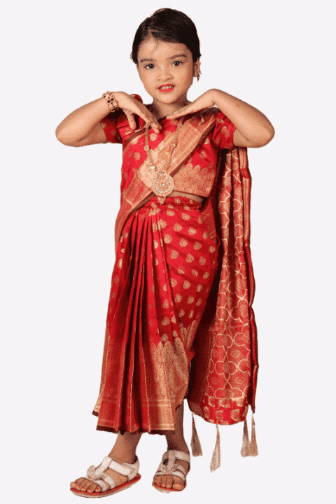 red bota katan baby ready saree