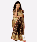 Pink Zari Baby Ready Saree for Girls in Soft Lota Katan