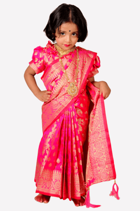 Pink Zari Katan Baby Ready Saree