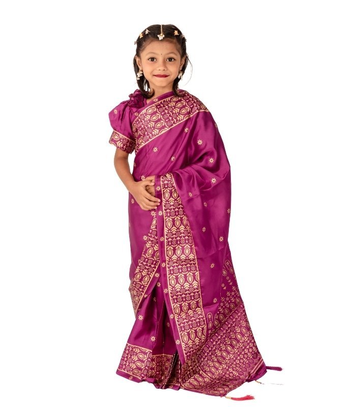 Eye-Catching Purple Japani Silk Kids Ready Saree (3)