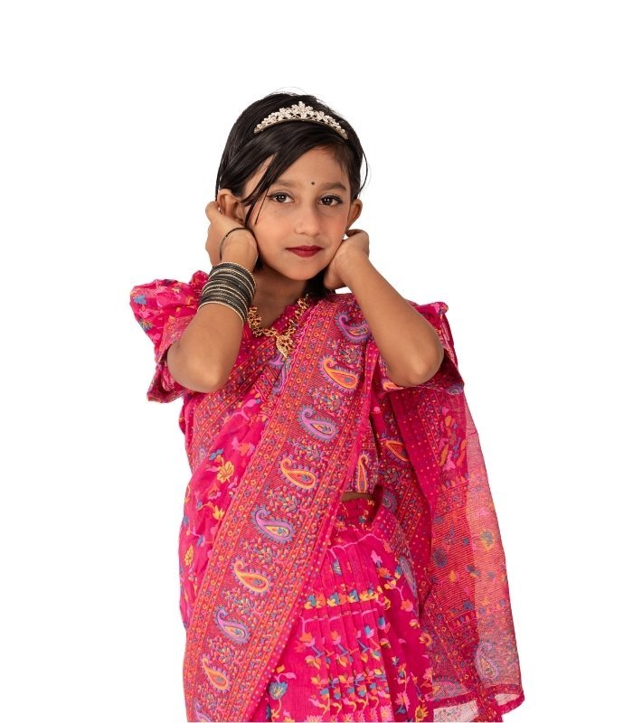 Pink Chunri Half Silk Kids Saree (1)