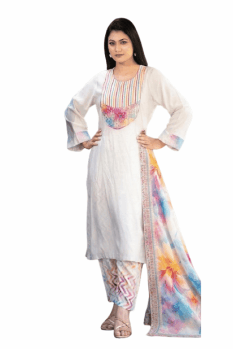 Rainbow Digital Printed Embroidered Salwar Kameez