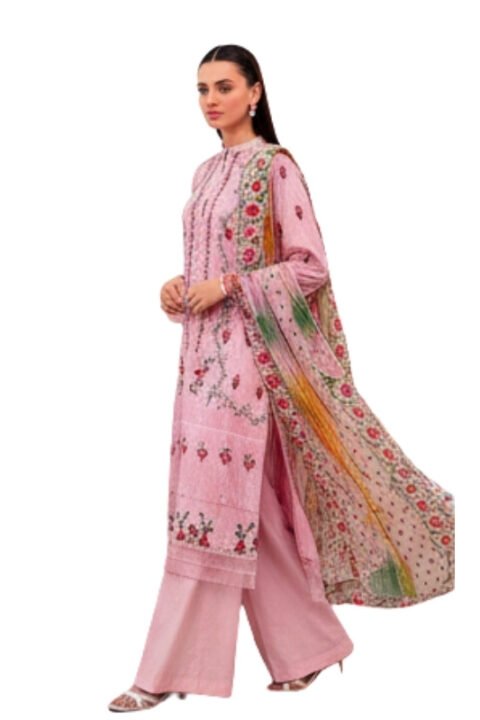 Blush Pink Floral Embroidered Unstitched Lawn 3 Piece Suit