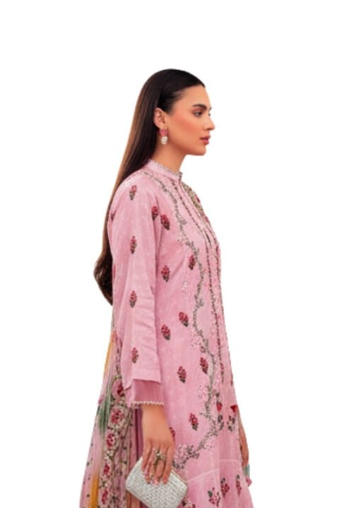 Blush Pink Floral Embroidered Unstitched Lawn 3 Piece Suit