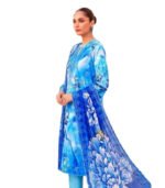 Royal Blue Floral Embroidered Digital Printed Unstitched Lawn 3 Piece Suit