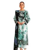 Teal & Black Floral Digital Printed Embroidered Unstitched Lawn 3 Piece Suit