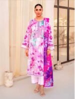 Soft Pink Pastel Floral Digital Printed Embroidered Unstitched Lawn 3 Piece Suit
