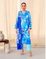 Royal Blue Floral Embroidered Digital Printed Unstitched Lawn 3 Piece Suit