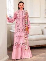 Blush Pink Floral Embroidered Unstitched Lawn 3 Piece Suit