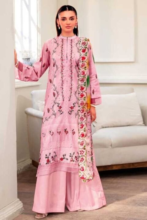 Blush Pink Floral Embroidered Unstitched Lawn 3 Piece Suit