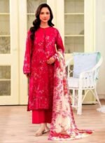 Crimson Red Floral Digital Printed Unstitched Salwar Kameez