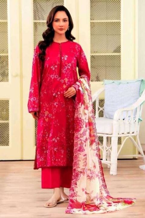 Crimson Red Floral Digital Printed Unstitched Salwar Kameez