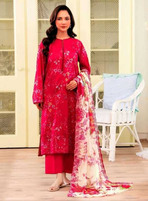 Crimson Red Floral Digital Printed Unstitched Salwar Kameez
