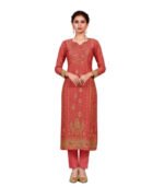 Coral Peach Heavy Embroidered Unstitched Salwar Kameez