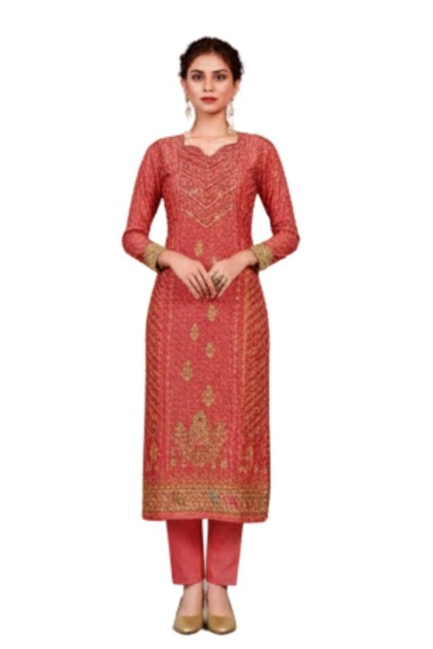 Coral Peach Heavy Embroidered Unstitched Salwar Kameez