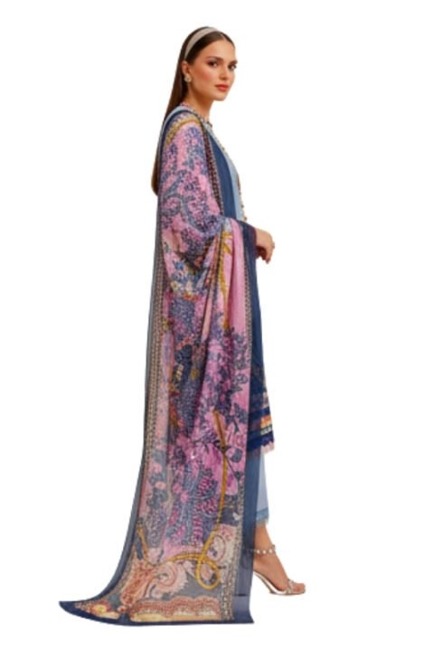 Sky Blue Designer Printed Lawn Unstitched Salwar Kameez