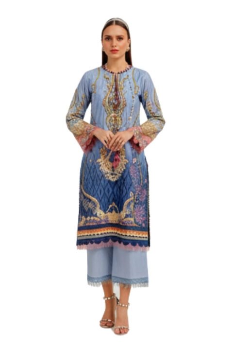Sky Blue Designer Printed Lawn Unstitched Salwar Kameez