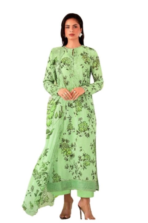 Lime Green Floral Printed Unstitched Salwar Kameez