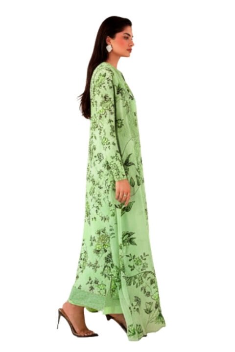 Lime Green Floral Printed Unstitched Salwar Kameez