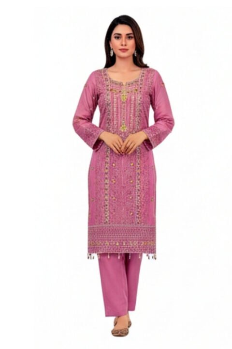 Pink Unstitched Salwar Kameez