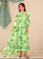 Lime Green Floral Printed Unstitched Salwar Kameez