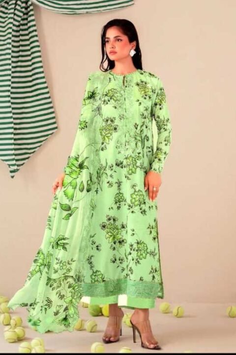 Lime Green Floral Printed Unstitched Salwar Kameez