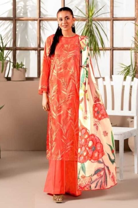 Coral Orange Unstitched Salwar Kameez