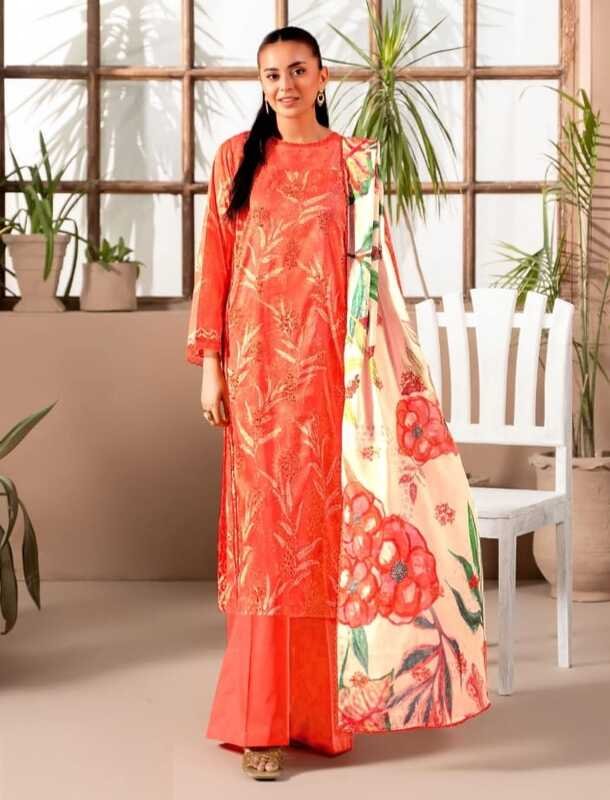 Coral Orange Unstitched Salwar Kameez