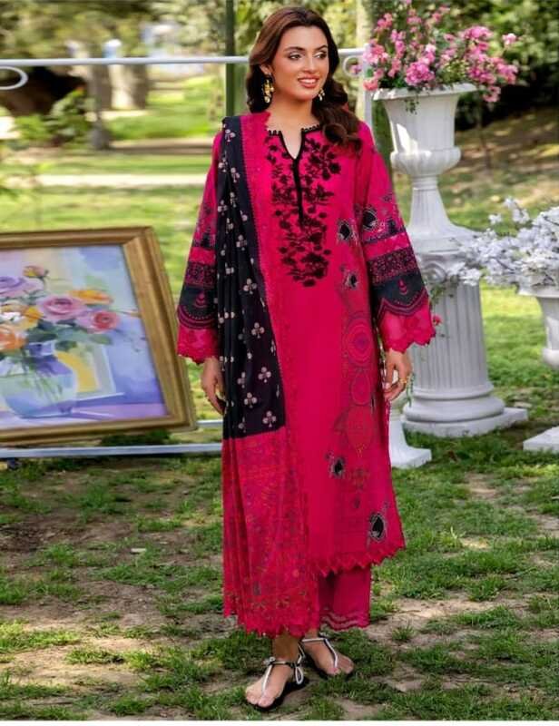 Crimson Pink Embroidered Lawn Unstitched Salwar Kameez