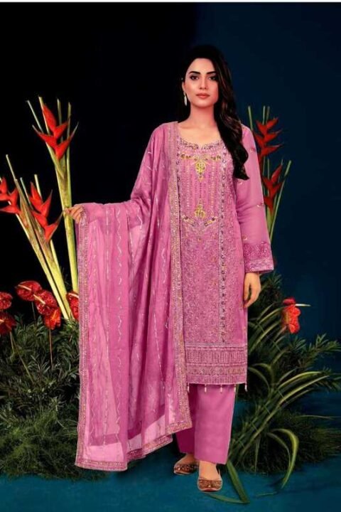 Pink Unstitched Salwar Kameez