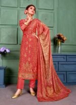 Elegant Maroon Printed Unstitched Salwar Kameez