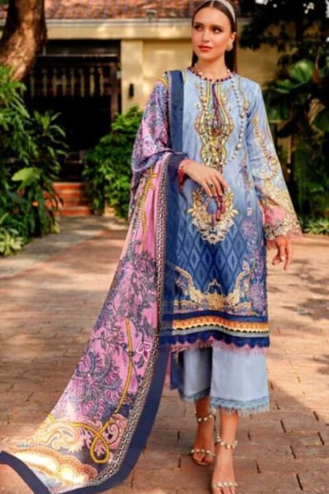 Sky Blue Designer Printed Lawn Unstitched Salwar Kameez