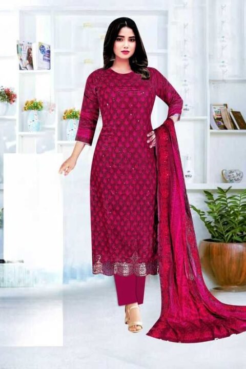 Elegant Maroon Printed Unstitched Salwar Kameez