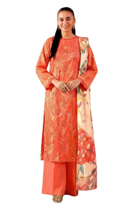 Coral Orange Unstitched Salwar Kameez