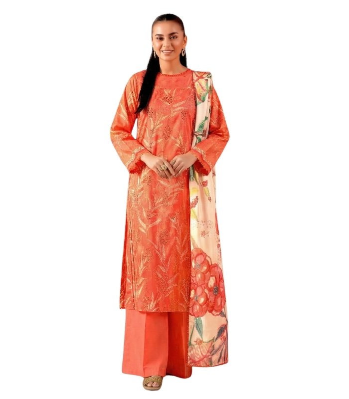 saree mela Coral Orange Unstitched Salwar Kameez